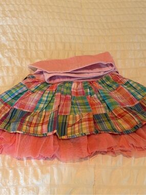 Raj Kids Plaid Patchwork Skirt 1-2Y Pink Tulle Ruffle Velvet Tie